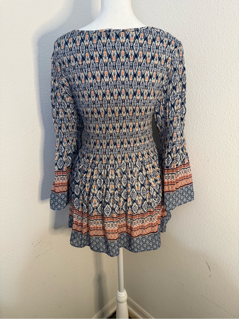 Floral & Ivy Boho Smocked Keyhole Peasant Blouse L - Picture 5 of 8